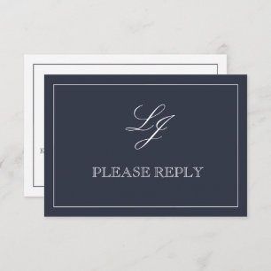 Classic Navy Blue Calligraphy Monogram Wedding RSV RSVP Card