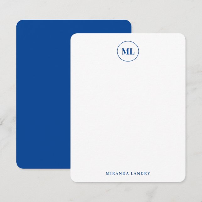 Classic Navy Blue Circle Monogram Initials Name Card (Front/Back)