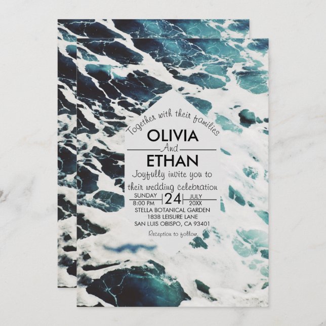 Classic navy blue coastal Wedding Invitation (Front/Back)