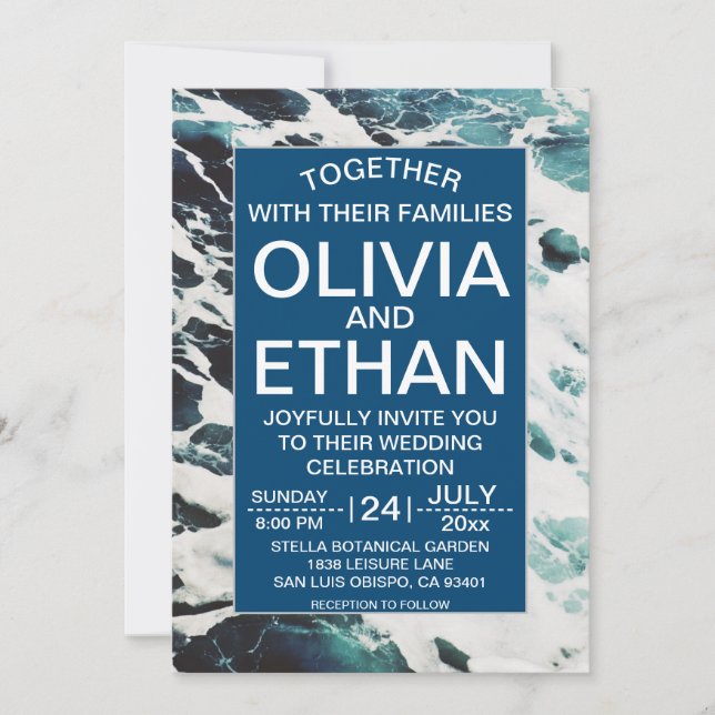 Classic navy blue coastal Wedding Invitation (Front)
