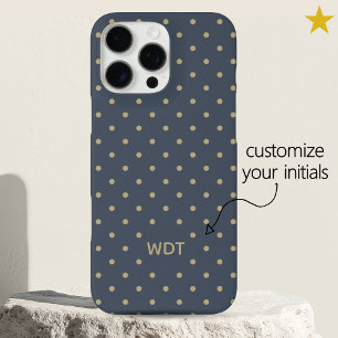Classic Navy Blue Custom Monogram Polka Dot  iPhone 16 Pro Max Case