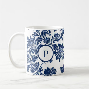 Classic Navy Blue Damask Pattern Coffee Mug