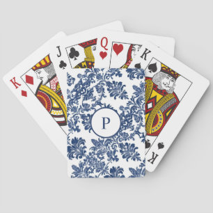 Classic Navy Blue Damask Pattern Playing Cards