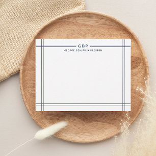 Classic Navy Blue Double Line Border Monogram Card