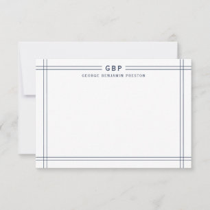 Classic Navy Blue Double Line Border Monogram Card