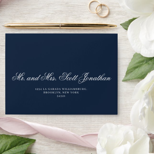 Classic Navy Blue Elegant Calligraphy Envelope (Wedding)
