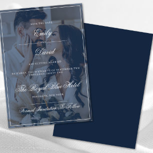 Classic Navy Blue Elegant Luxury Photo Overlay  Invitation