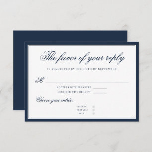 Classic Navy Blue Elegant Script Sophisticated RSVP Card