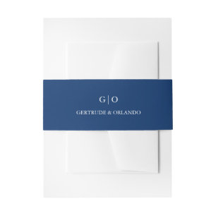 Classic Navy Blue Elegant Wedding Invitation Belly Band