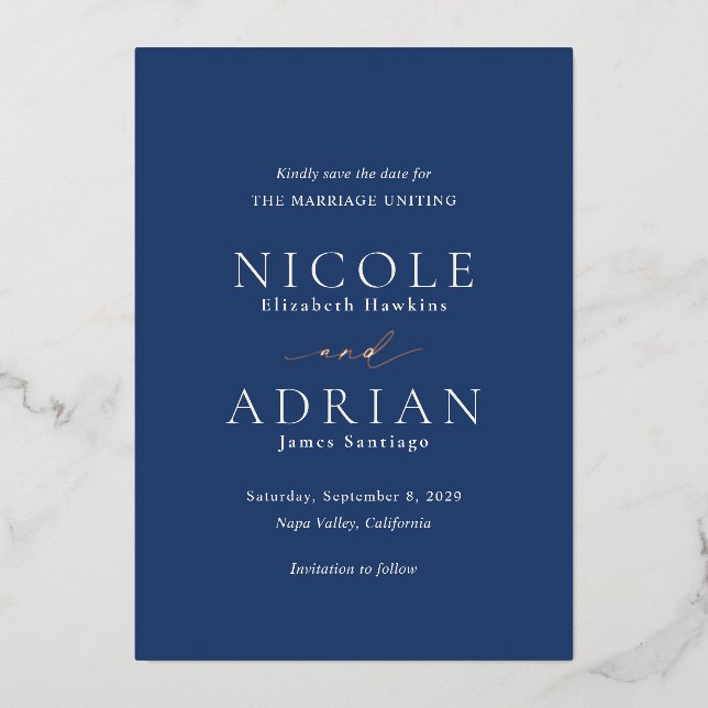 Classic Navy Blue Elegant Wedding Save the Date (Front)