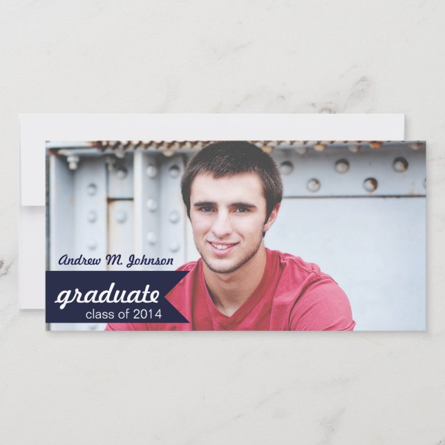 Classic Navy Blue Graduation Announcement (Front)