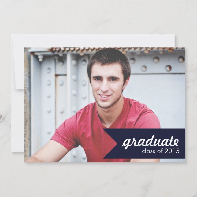 Classic Navy Blue Graduation Announcement - Invite (Front)