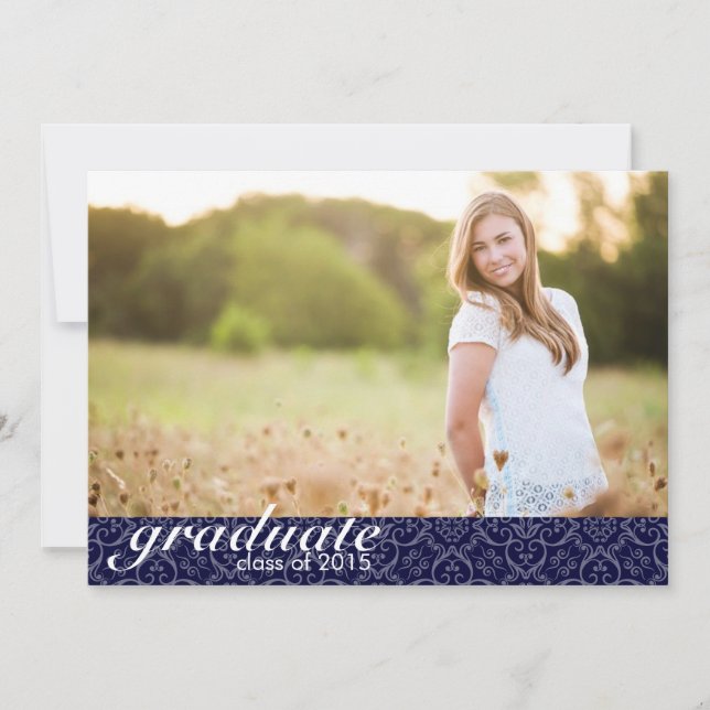 Classic Navy Blue Graduation Announcement - Invite (Front)