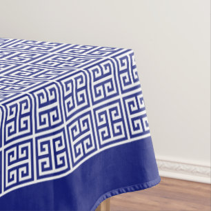 Classic Navy Blue Greek Key  Border Monogram Tablecloth