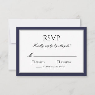 Classic Navy Blue Grey Border RSVP Response Card