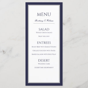 Classic Navy Blue Grey Border Wedding Menu