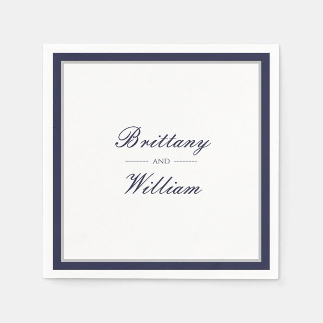 Classic Navy Blue Grey Bride and Groom Napkins (Front)
