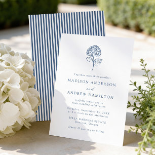 Classic Navy Blue Hydrangea Wedding Invitation