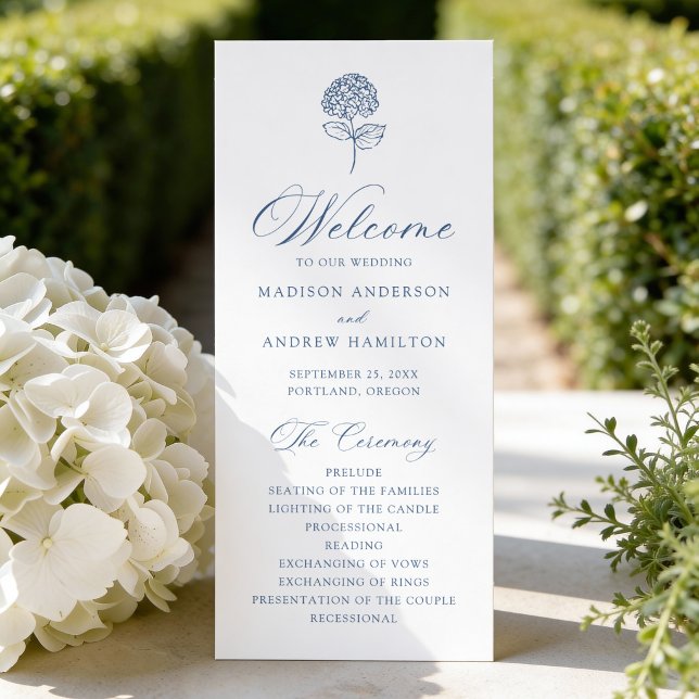 Classic Navy Blue Hydrangea Wedding Programme (Creator Uploaded)