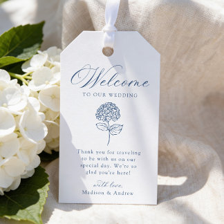 Classic Navy Blue Hydrangea Wedding Welcome Gift Tags