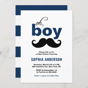 Classic Navy Blue It's a Boy Moustache Baby Shower Invitation