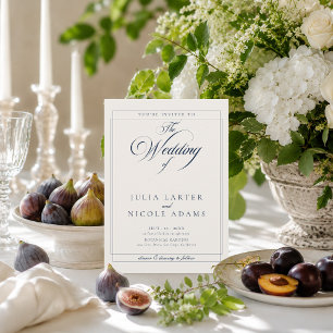 Classic Navy Blue Ivory Calligraphy DetailsWedding Invitation