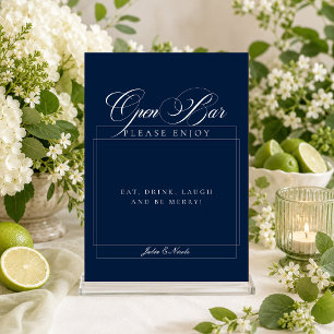 Classic Navy Blue Ivory Calligraphy Open Bar Sign Invitation