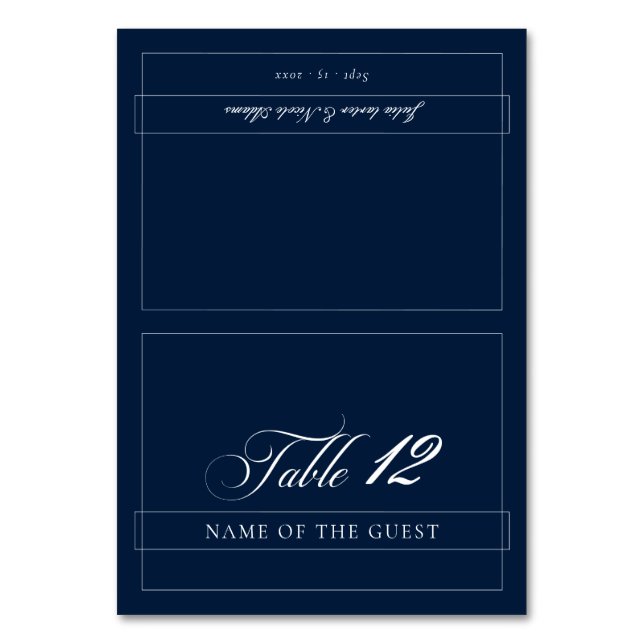 Classic Navy Blue Ivory Calligraphy Place Card (Front)