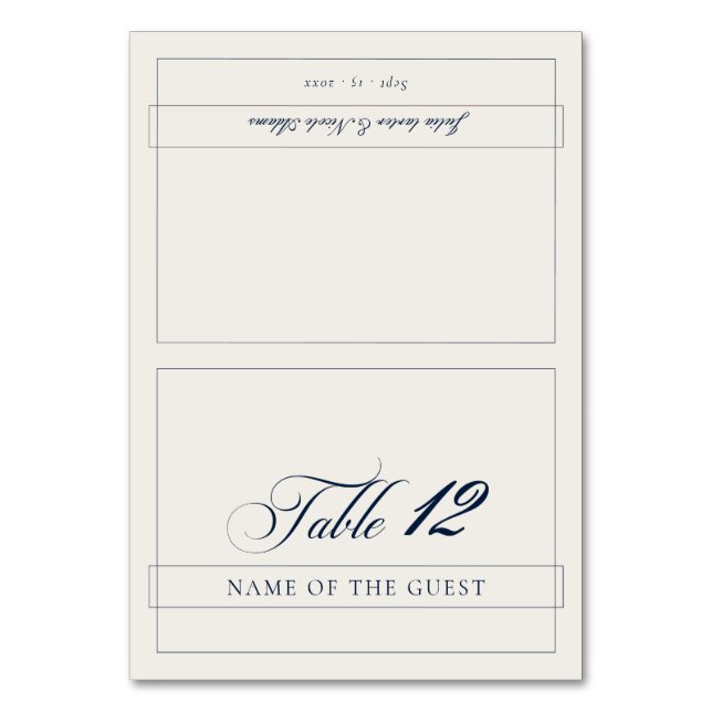 Classic Navy Blue Ivory Calligraphy Place Card (Front)