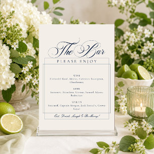 Classic Navy Blue Ivory Calligraphy The Bar Sign Invitation