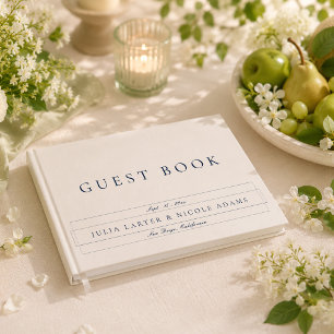 Classic Navy Blue Ivory Calligraphy Wedding Guest Book