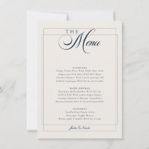 Classic Navy Blue Ivory Calligraphy Wedding Menu Invitation