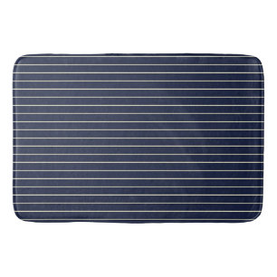 Classic Navy Blue Ivory Pinstripes Bath Mat