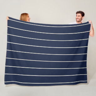 Classic Navy Blue Ivory Pinstripes Fleece Blanket