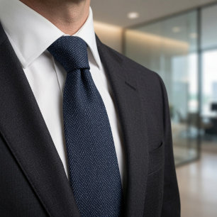 Classic Navy Blue Micro Herringbone Tie