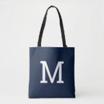 Classic Navy Blue Monogram Initial Tote Bag<br><div class="desc">This tote bag features a one customisable initial letter in a classic font. The design is simple and modern. Choose from one of several main colour options. The tote bag has black handles and is available in your choice of two sizes. Makes a thoughtful gift for teachers, bridesmaids, birthdays, weddings,...</div>