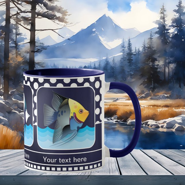 Classic Navy Blue Nautical Photo Mug (Navy blue mug featuring your own favorite photos framed by a retro polka dot design)
