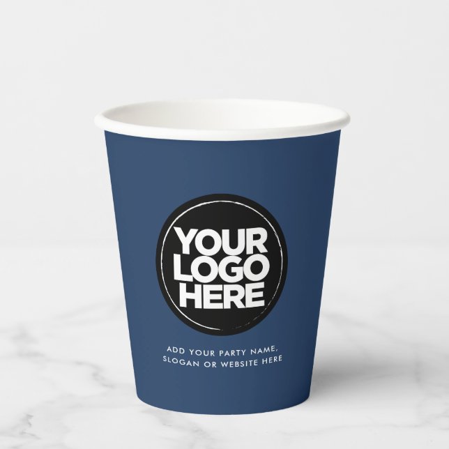 Classic Navy Blue | Personalised Logo and Text Paper Cups (Front)