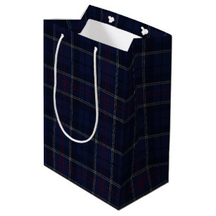 Classic Navy Blue Plaid Christmas Medium Gift Bag