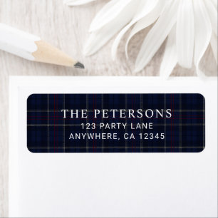 Classic Navy Blue Plaid Christmas Return Address