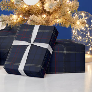 Classic Navy Blue Plaid Christmas Wrapping Paper