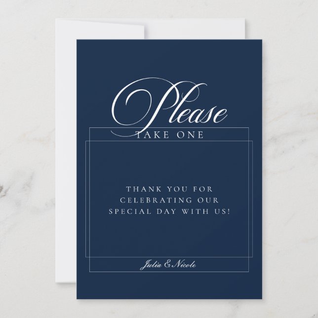 Classic Navy Blue Please Take A Favour Wedding Sig Invitation (Front)