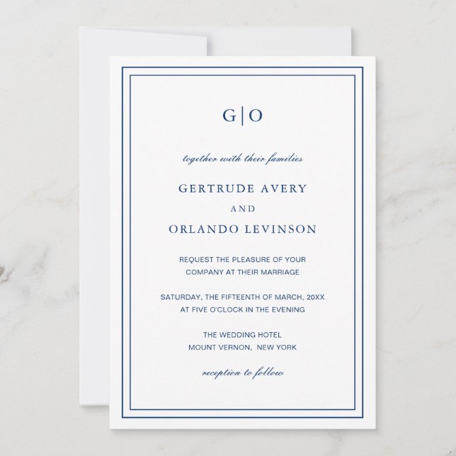 Classic Navy Blue QR Code Elegant Wedding Invitation (Front)