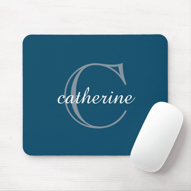 Classic Navy Blue Script Monogram Mouse Mat (With Mouse)