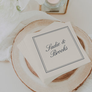 Classic Navy Blue Script Wedding Napkin