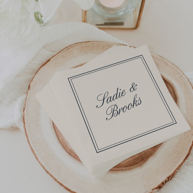 Classic Navy Blue Script Wedding Napkin (Creator Uploaded)