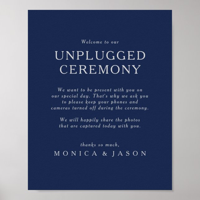 Classic Navy Blue Silver Unplugged Ceremony Poster (Front)