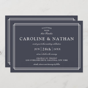 Classic Navy Blue Simple Elegant Frame Wedding Invitation
