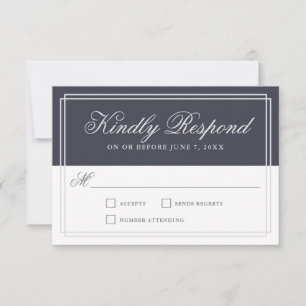 Classic Navy Blue Simple Elegant Wedding RSVP Card