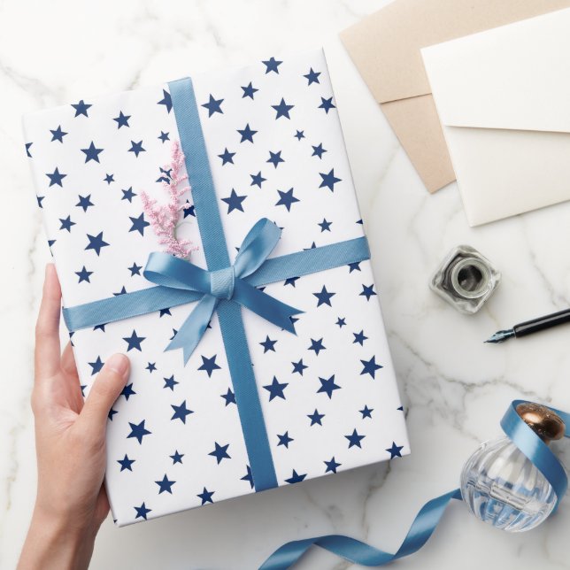 Classic Navy Blue Stars Seamless Pattern Wrapping Paper (Gifting)